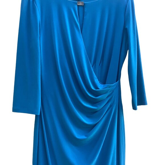 Lauren Ralph Lauren Blue Faux Wrap 3/4 Sleeve Dress Size 10 - Picture 4 of 5